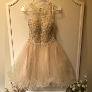 Cinderella Divine Boutique Short Formal Beige Sparkle Dress! Size Small 5/6